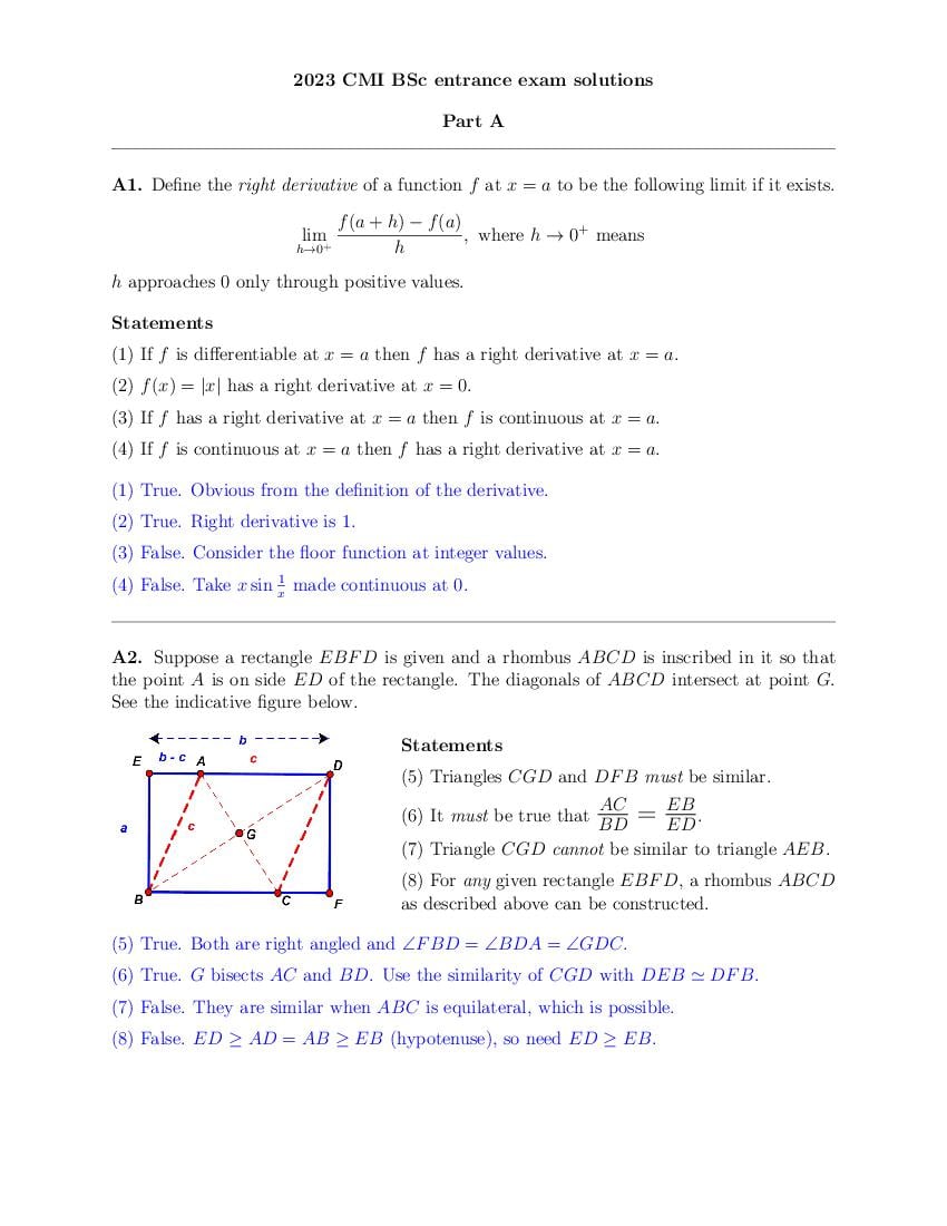 CMI Entrance Exam 2023 Question Paper Solution B.Sc Maths & Computer - Page 1