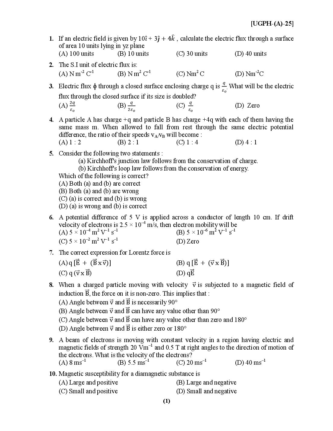 PU CET UG 2025 Question Paper Physics - Page 1 of 8