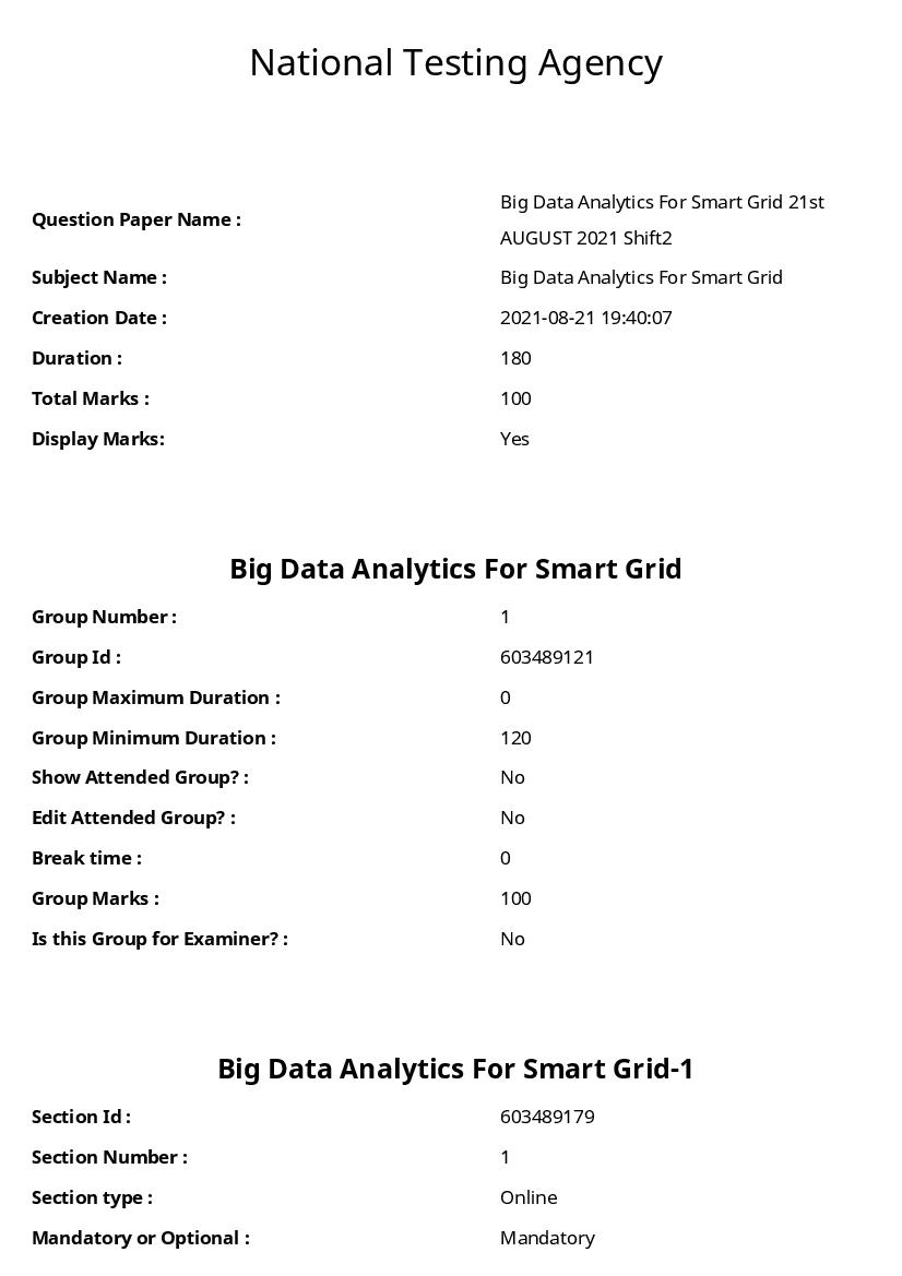 ARPIT 2021 Question Paper for Big Data Analytics For Smart Grid - Page 1 of 51