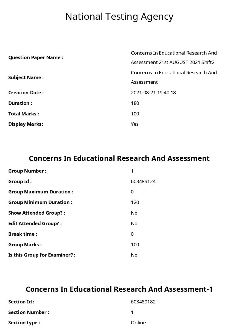 ARPIT 2021 Question Paper for Concerns In Educational Research And Assessment - Page 1 of 53