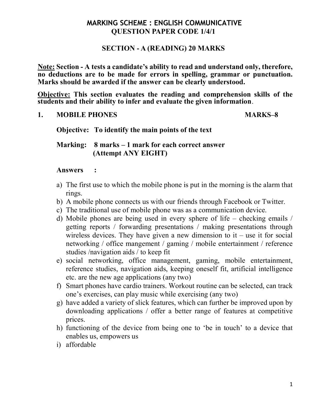 CBSE Class 10 English Communicative Question Paper 2019 Set 4 Solutions - Page 1