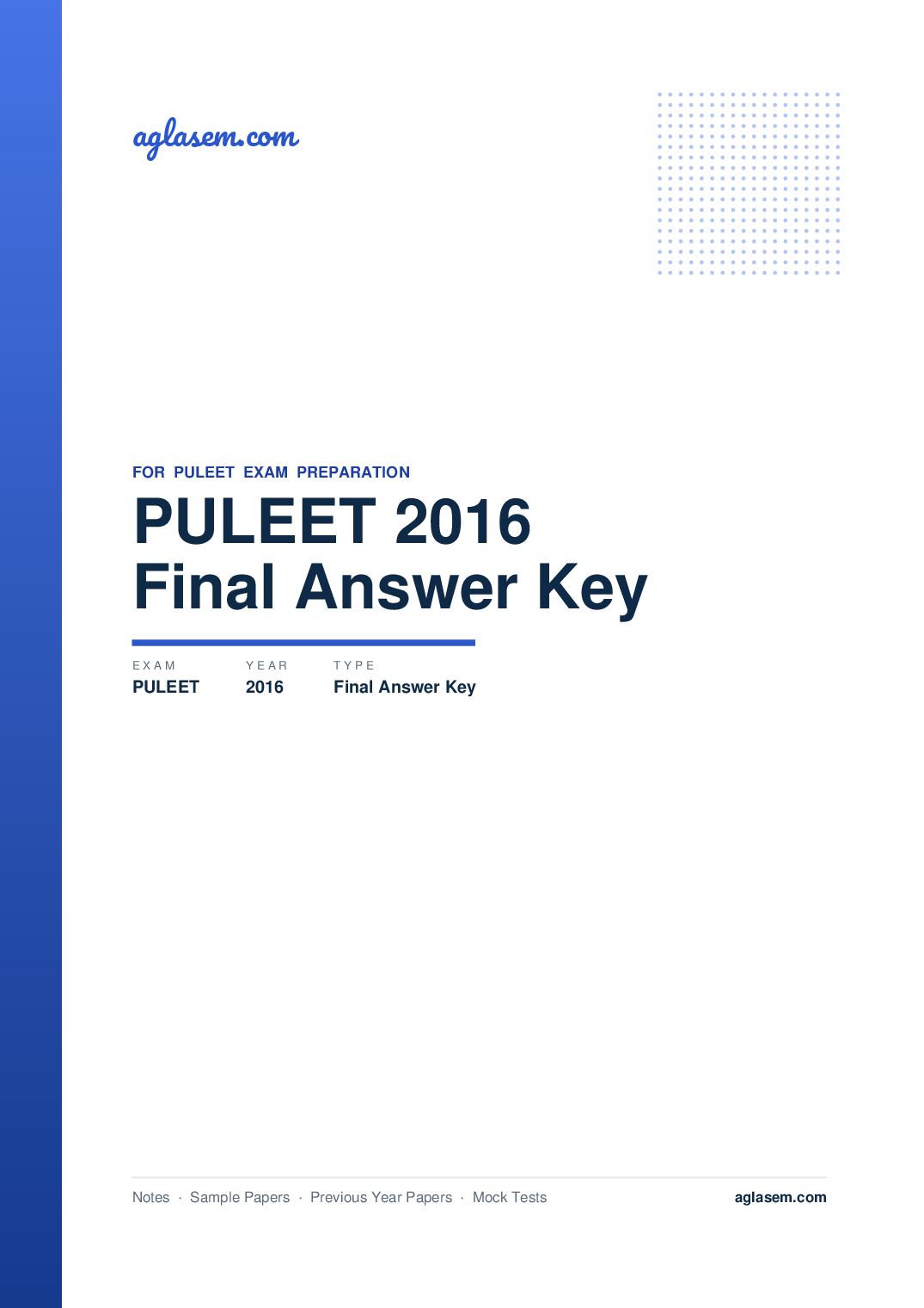 PULEET 2016 Answer Key (Final) - Page 1 of 2