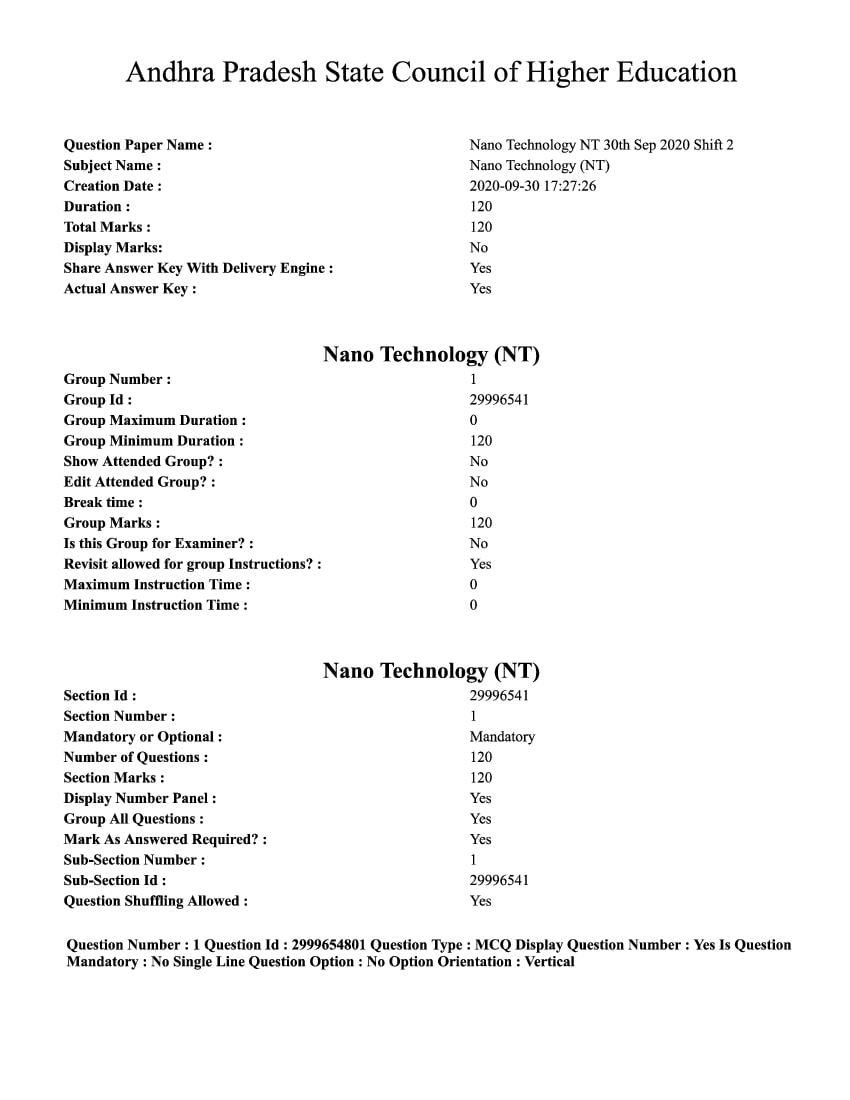 AP PGECET 2020 Question Paper for Nano Technology - Page 1