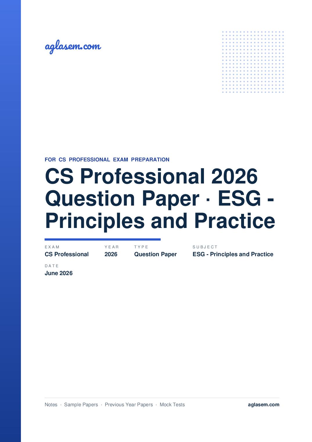 CS Professional June 2026 Question Paper ESG - Principles and Practice - Page 1 of 16