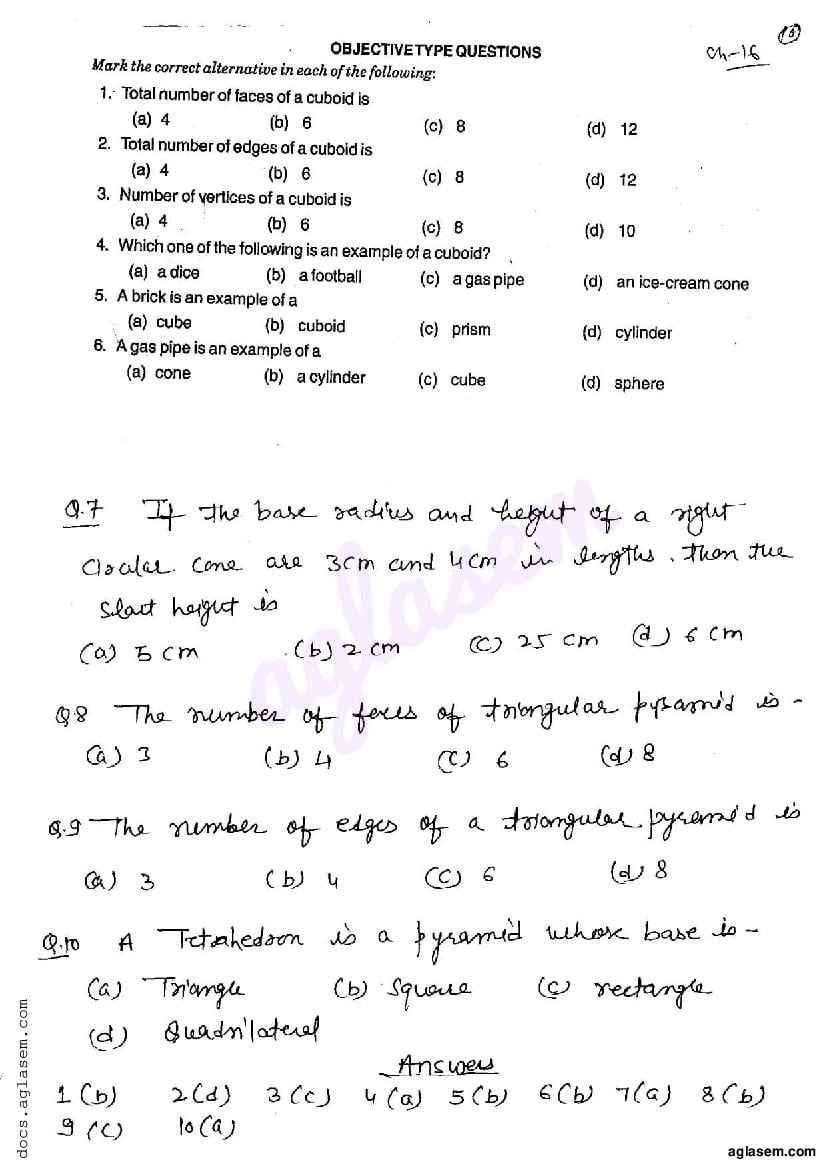 RD Sharma Solutions Class 6 Maths Chapter 16 Understanding Three Dimensional Shapes MCQ - Page 1