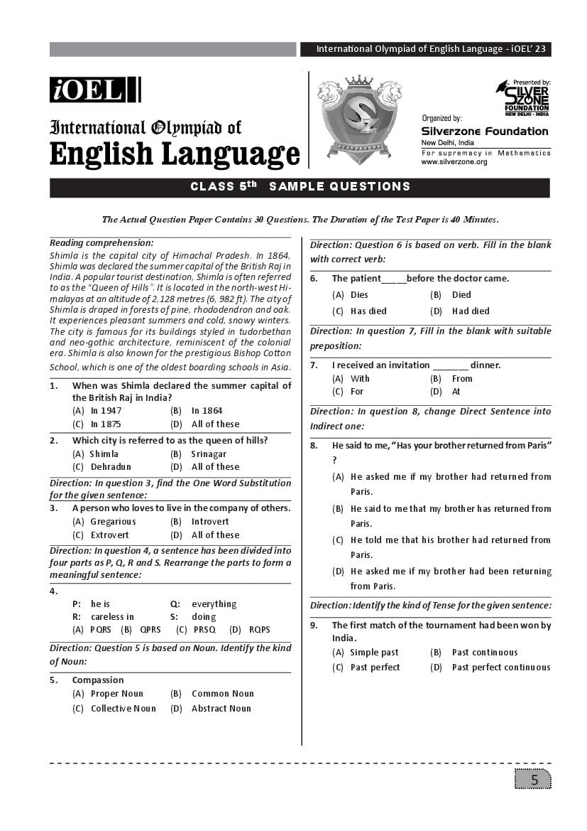 SilverZone iOEL Sample Paper 2022 Class 5  - Page 1