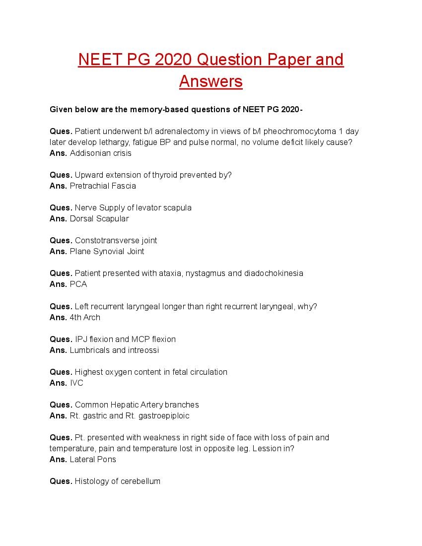 NEET PG 2020 Question Paper and Answers - Page 1