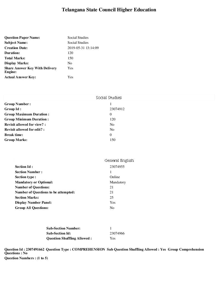 TS EdCET 2019 Question Paper Social Studies - Page 1