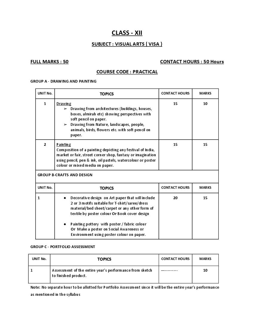 WBCHSE Class 11 Visual Arts Syllabus 2024 (PDF) - West Bengal Board ...