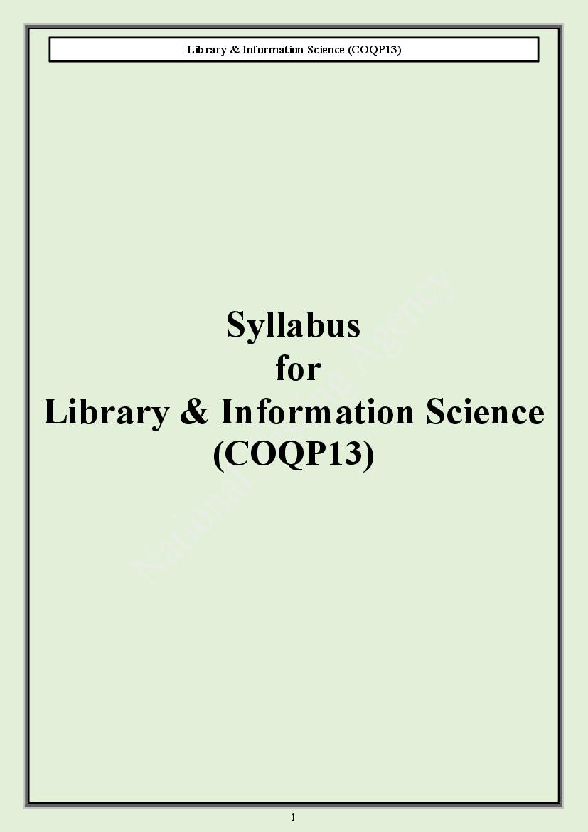 CUET PG 2024 Syllabus Library Information Science - Page 1