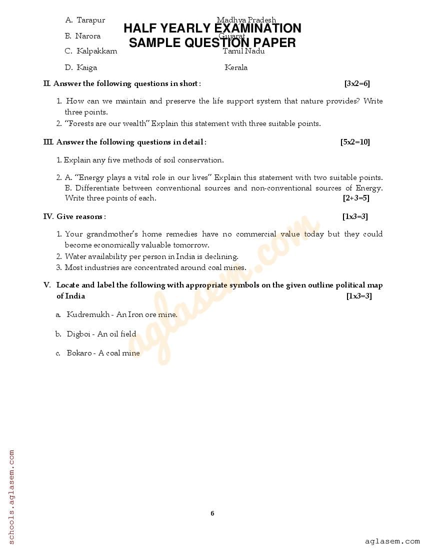 Class Social Science Sample Paper Half Yearly PDF Th Social Science Half Yearly
