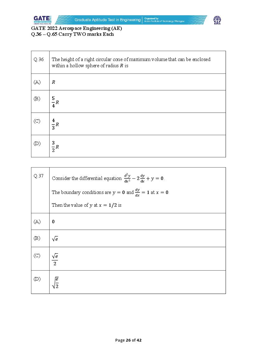 GATE 2022 Question Papers PDF with Answer Keys (37 Papers)