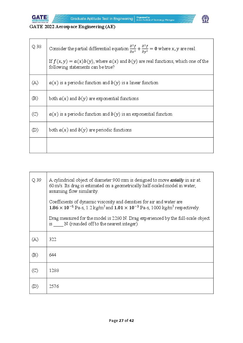 GATE 2022 Question Papers PDF with Answer Keys (37 Papers)