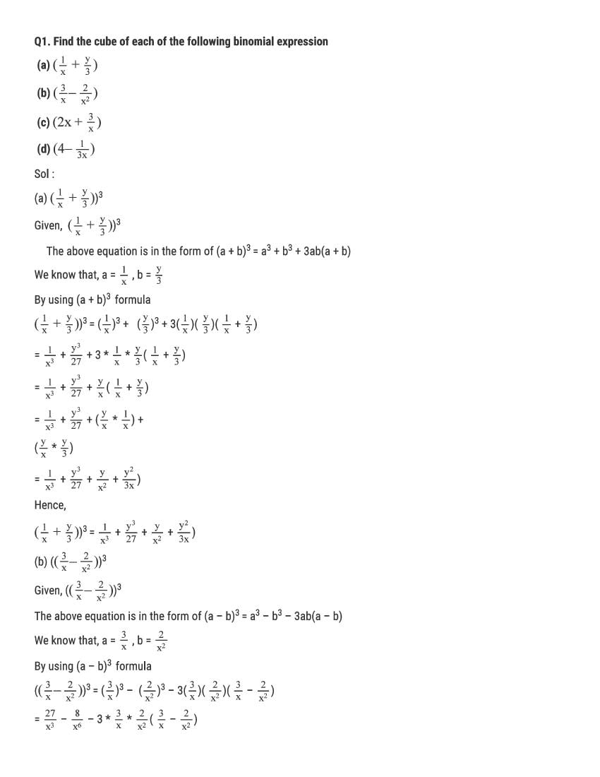 RD Sharma Solutions Class 9 Chapter 4 Algebraic Identities Excercise 4.3 - Page 1