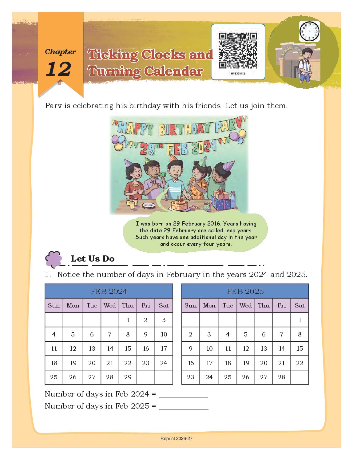 NCERT Book Class 4 Mathematics (Math Mela) Chapter 12 Ticking Clocks and Turning Calendar - Page 1 of 9