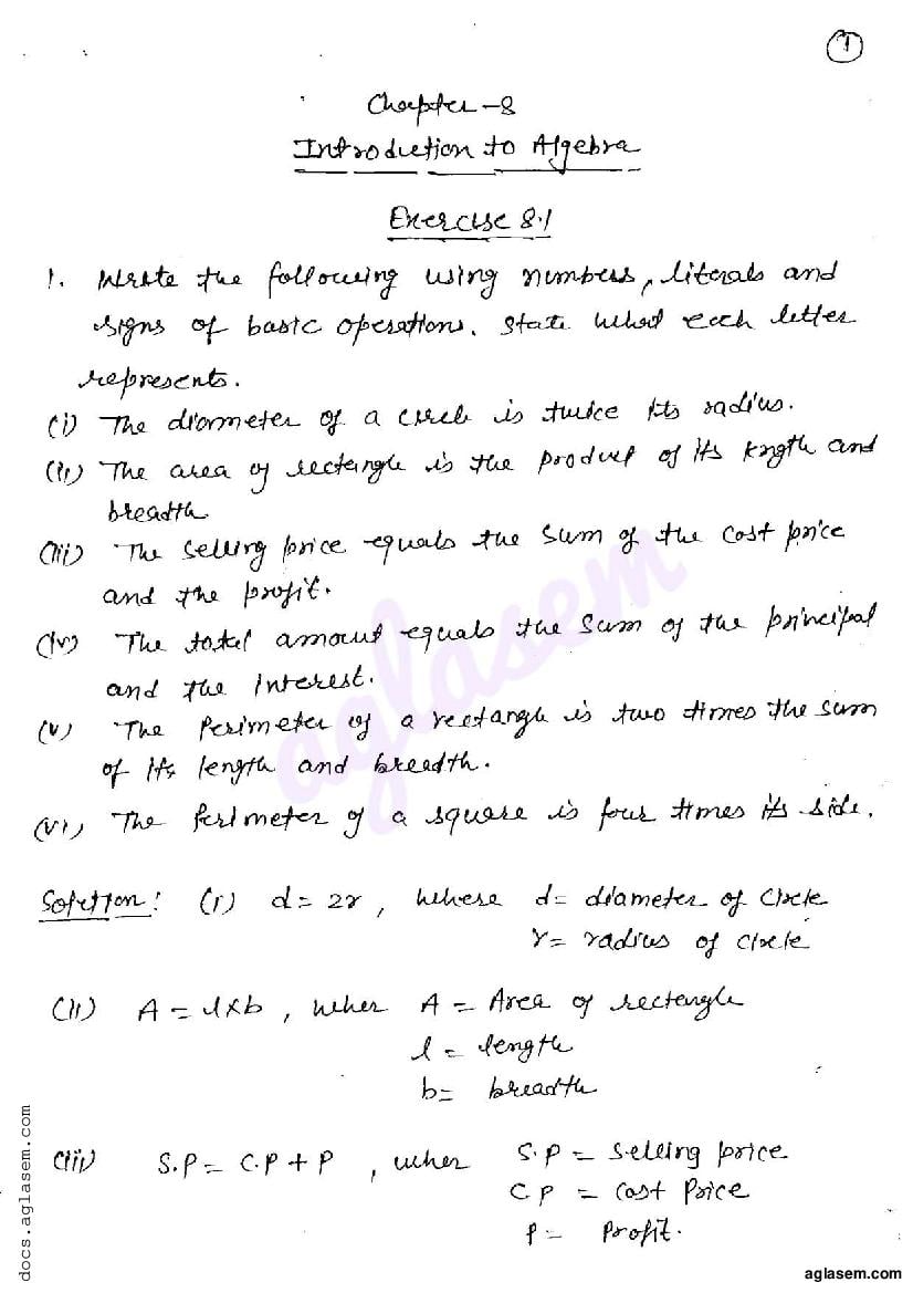RD Sharma Solutions Class 6 Maths Chapter 8 Introduction to Algebra Exercise 8.1 - Page 1