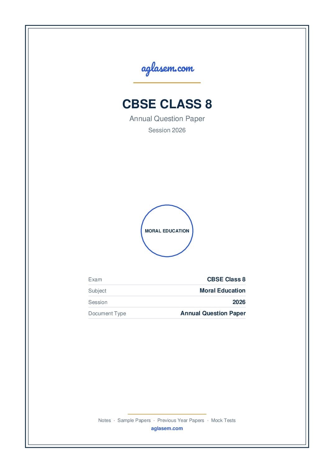 Class 8 Question Paper 2026 Moral Education - Page 1 of 5
