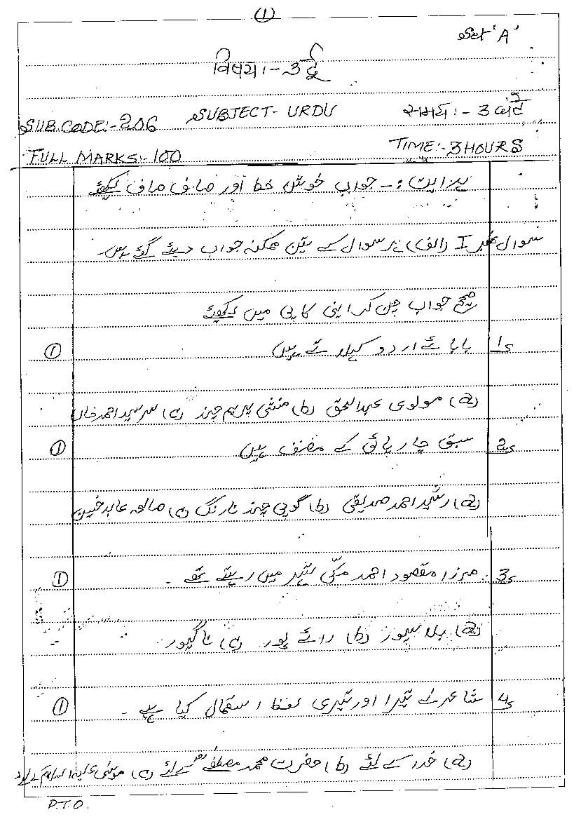 CG Open School 10th Model Paper 2023 Urdu - Page 1