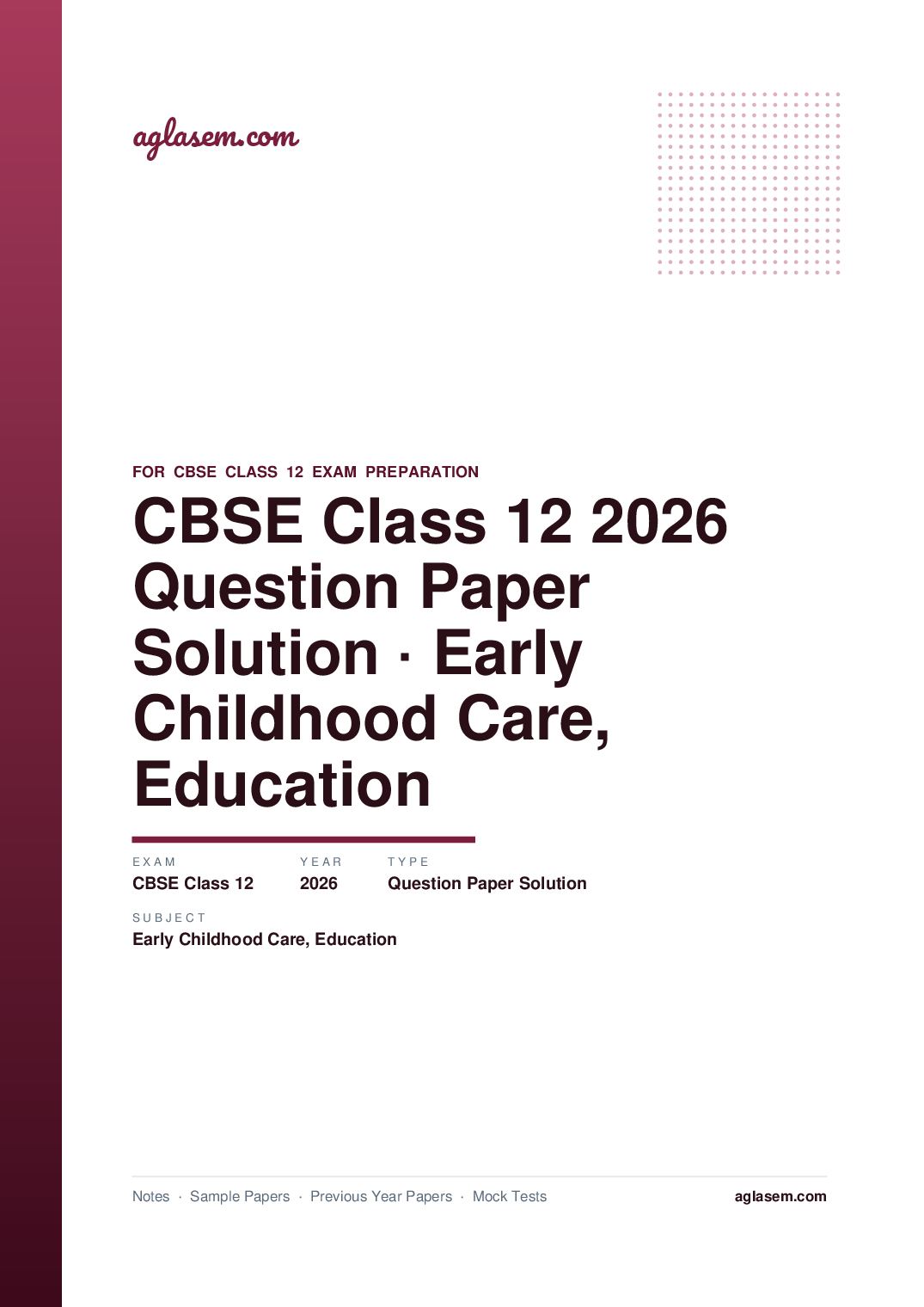 CBSE Class 12 Question Paper 2026 Solution Early Childhood Care & Education - Page 1 of 7
