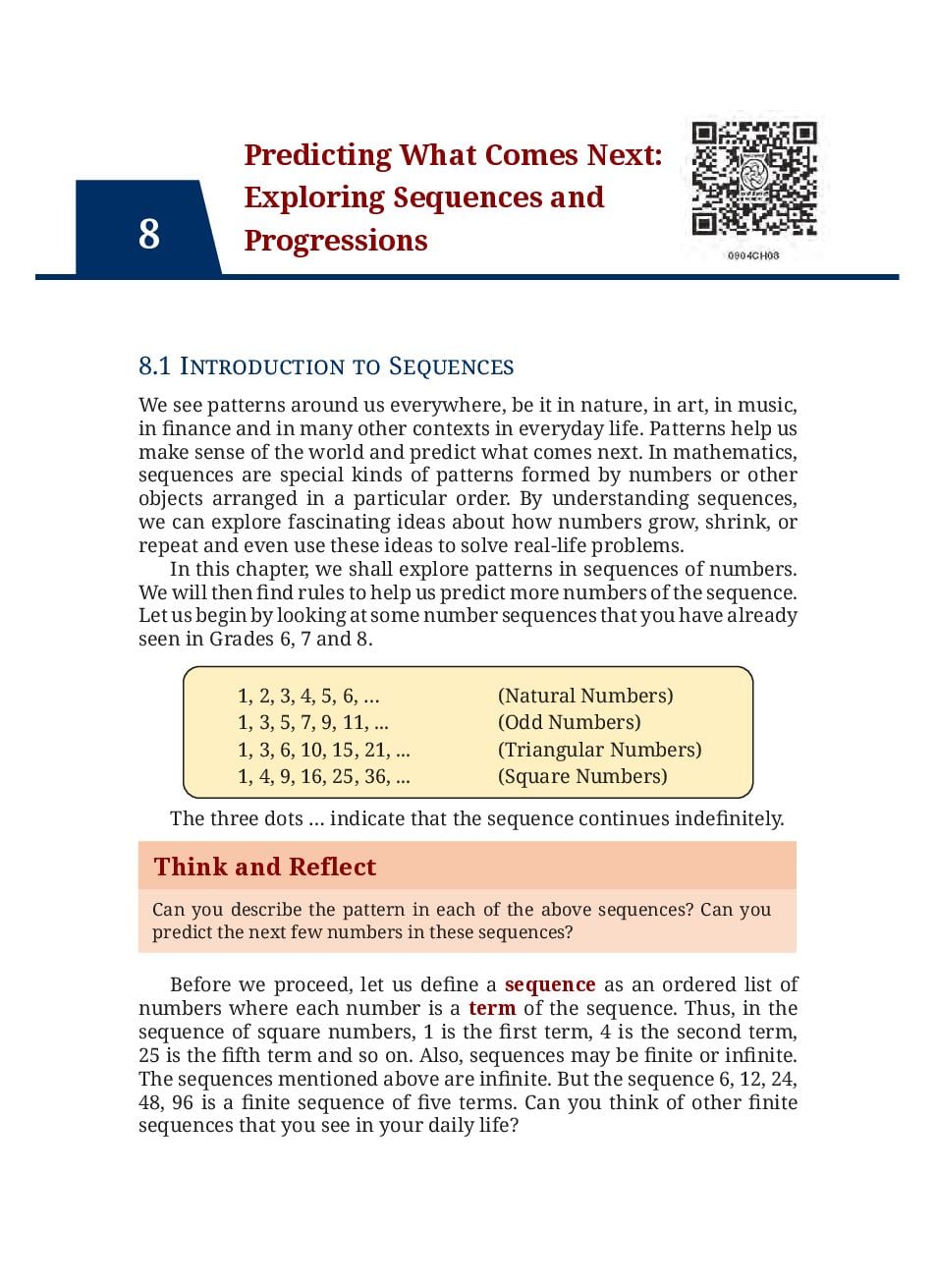 NCERT Book Class 9 Mathematics Chapter 8 Predicting What Comes Next: Exploring Sequences and Progressions - Page 1 of 27