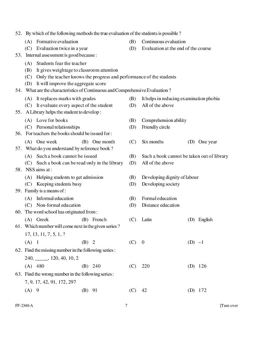Punjab B.Ed 2019 Question Paper PDF with Answer Key