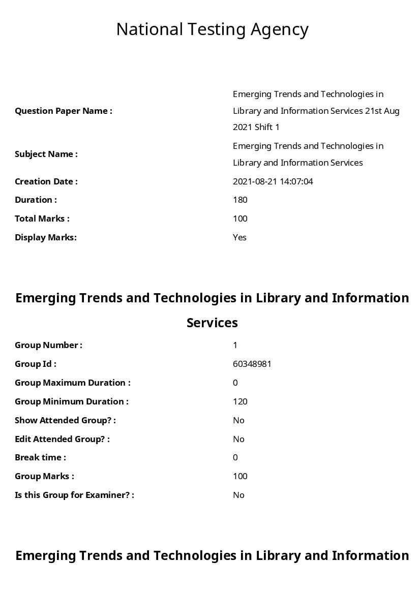 ARPIT 2021 Question Paper for Emerging Trends and Technologies in Library and Information Services - Page 1 of 52