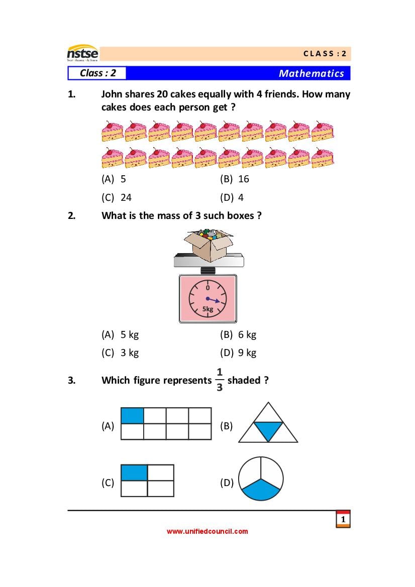 NSTSE Sample Paper Class 2 - Page 1