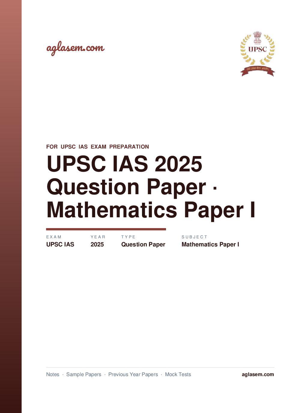 UPSC IAS 2025 Question Paper for Mathematics Paper I - Page 1 of 11