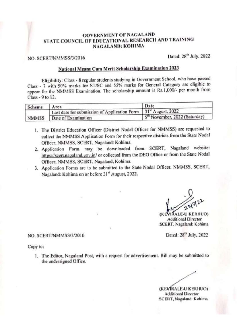 NMMS Nagaland 2023 Notification