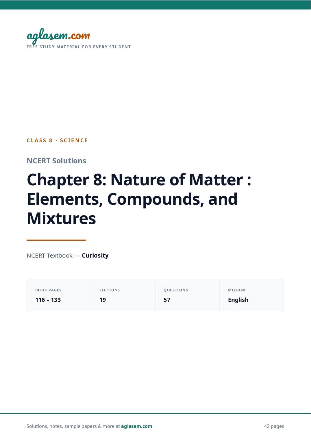 NCERT Solutions Class 8 Science Chapter 8 Nature of Matter Elements Compounds and Mixtures - Page 1 of 43