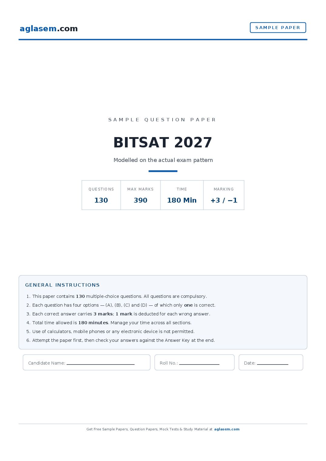BITSAT 2027 Sample Paper - Page 1 of 17