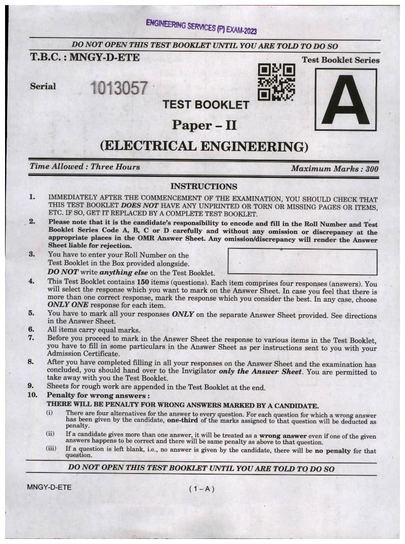 UPSC IES 2023 (Prelims) Question Paper for Electrical Engineering - Page 1