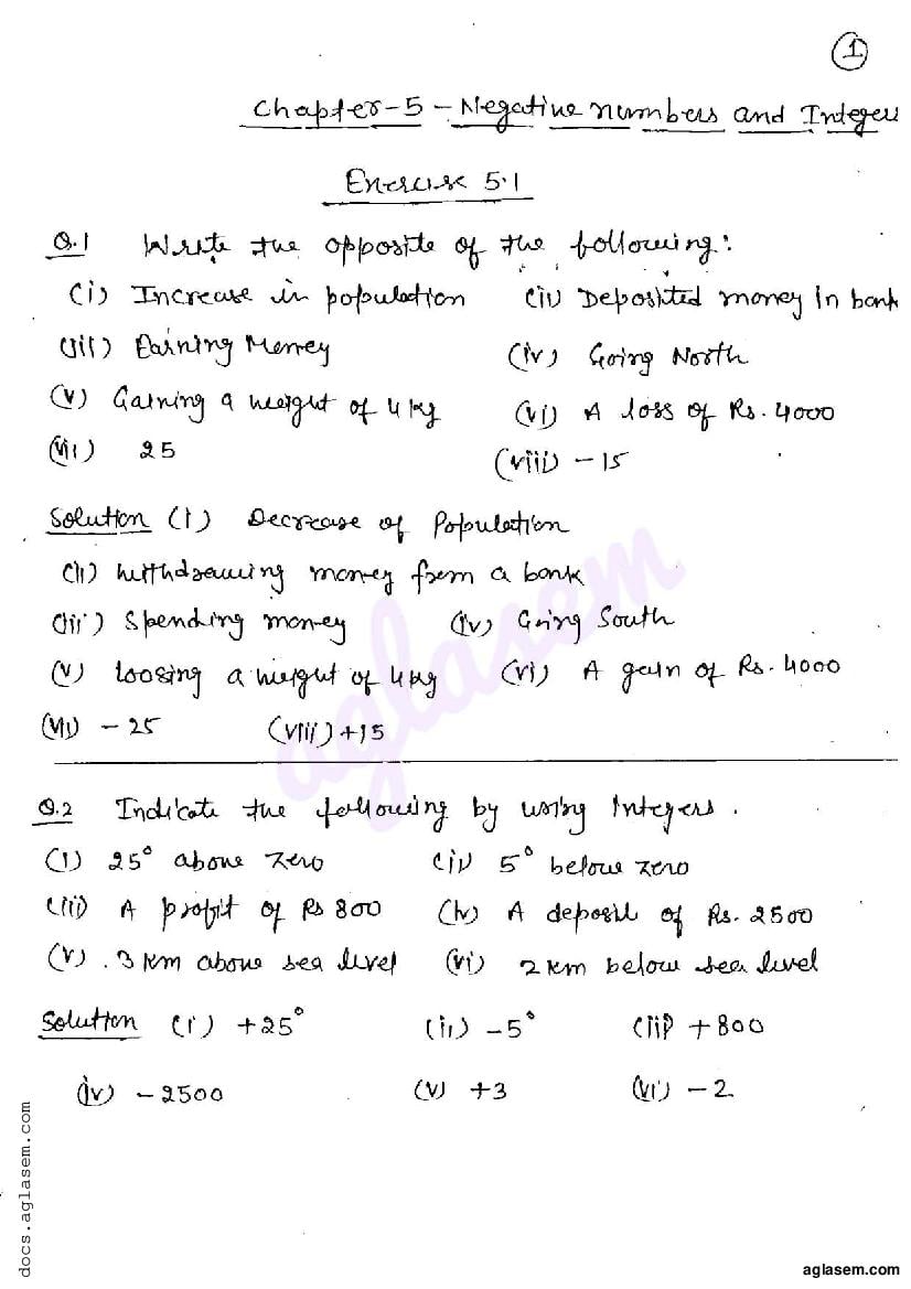 RD Sharma Solutions Class 6 Maths Chapter 5 Negative Numbers And 