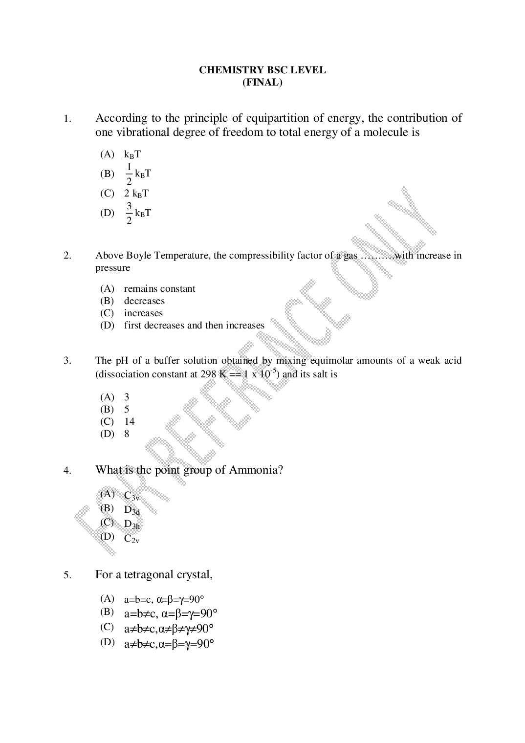 CUSAT CAT 2025 Question Paper Chemistry - Page 1 of 42