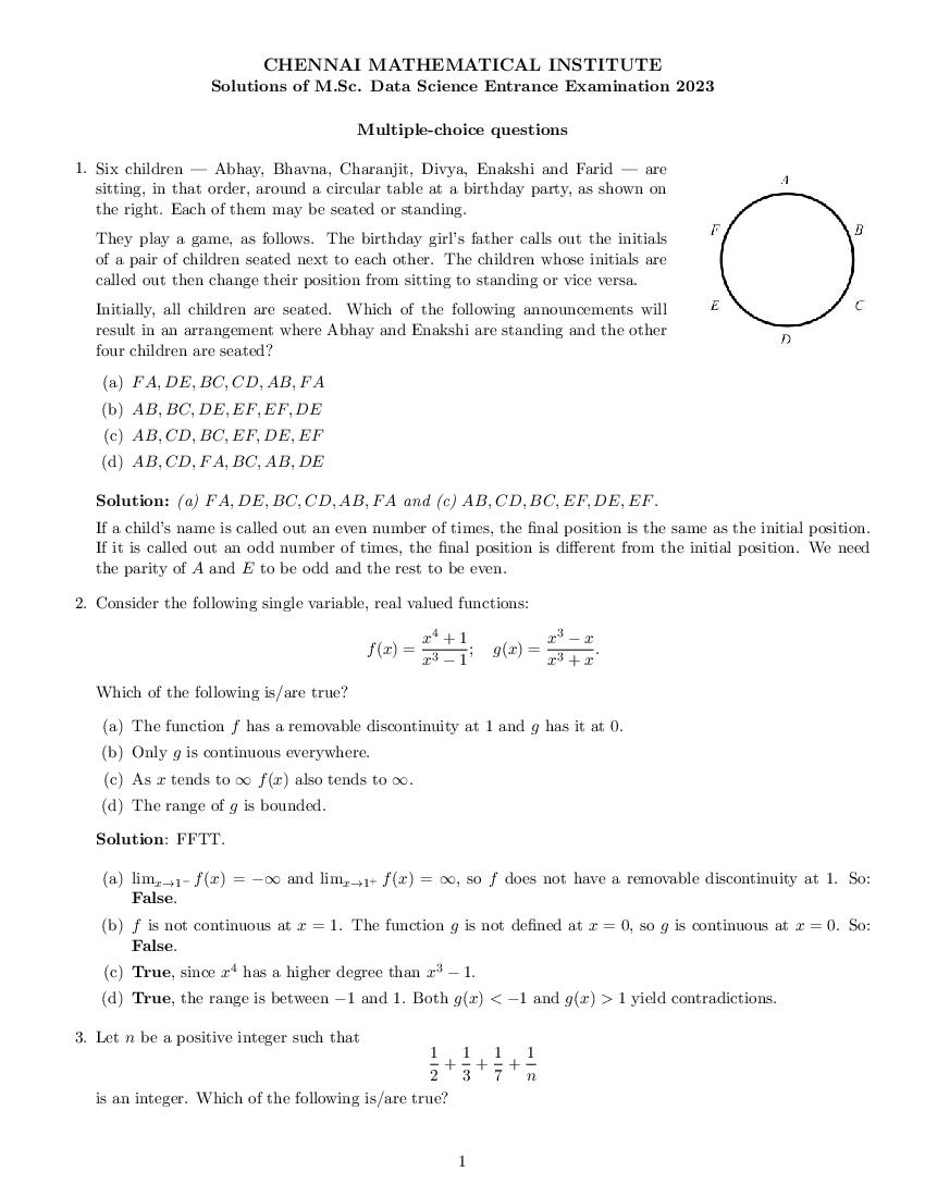 CMI Entrance Exam 2023 Question Paper Solution M.Sc in Data Science