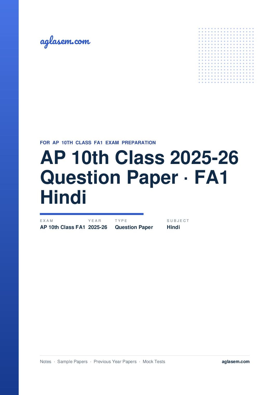 AP 10th Class Question Paper 2025-26 FA1 Hindi - Page 1 of 4