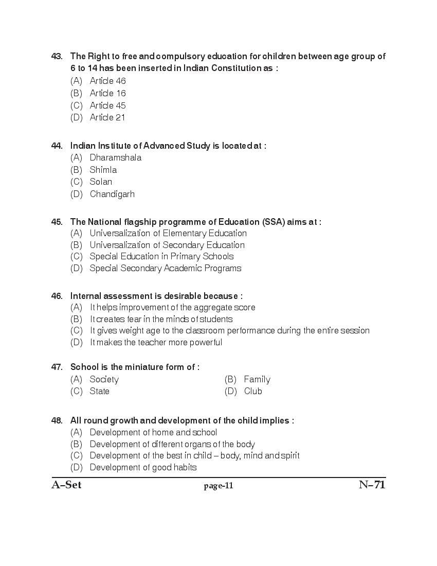 Punjab B.Ed 2017 Question Paper PDF with Answer Key