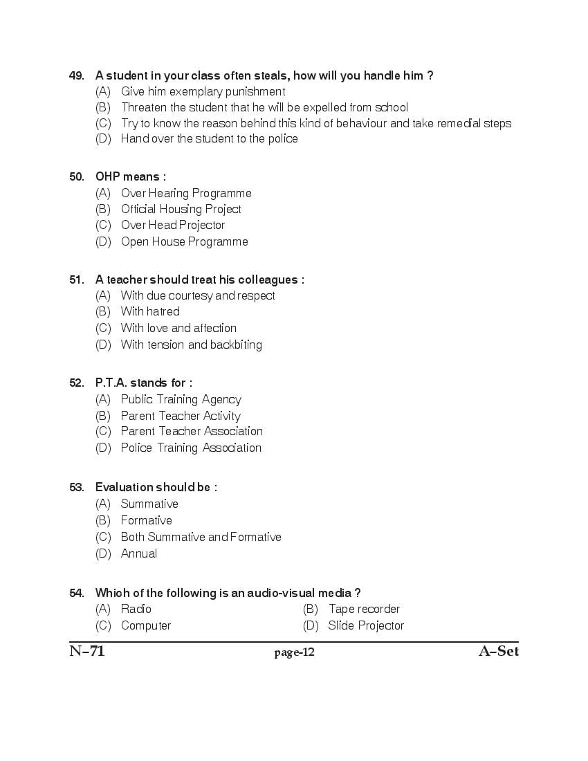 Punjab B.Ed 2017 Question Paper PDF with Answer Key