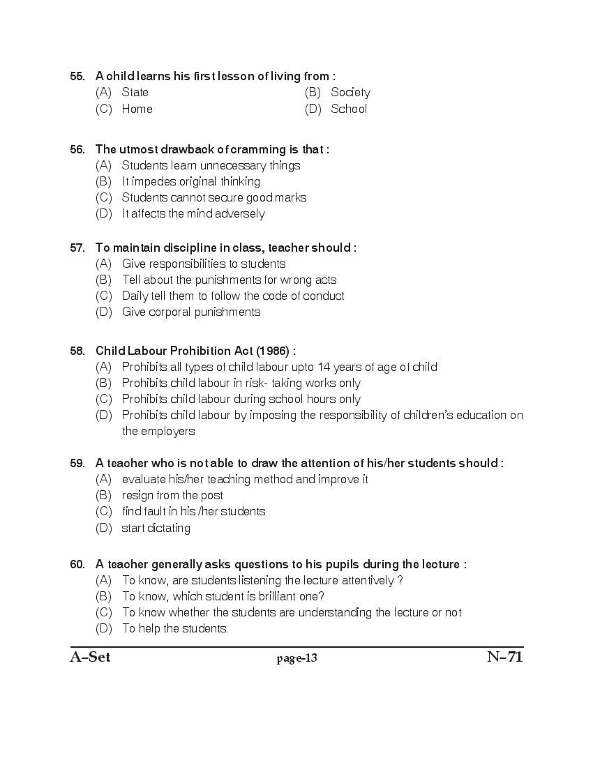 Punjab B.Ed 2017 Question Paper PDF with Answer Key