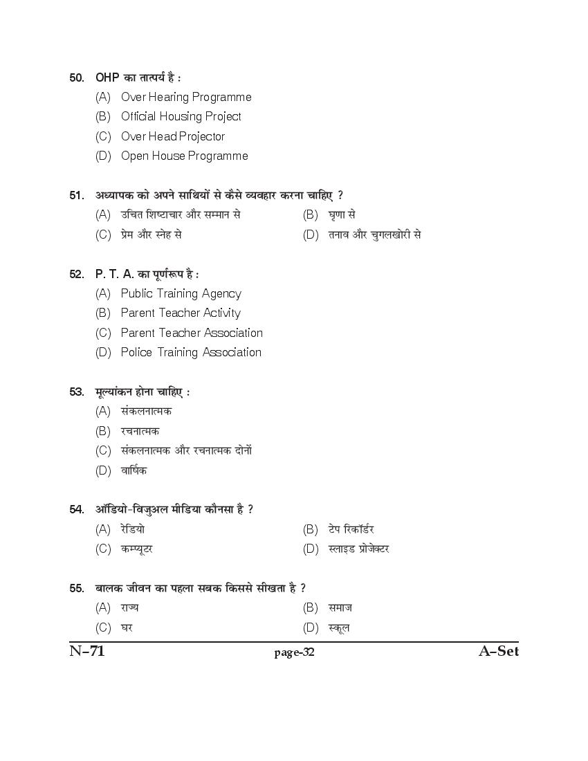 Punjab B.Ed 2017 Question Paper PDF with Answer Key