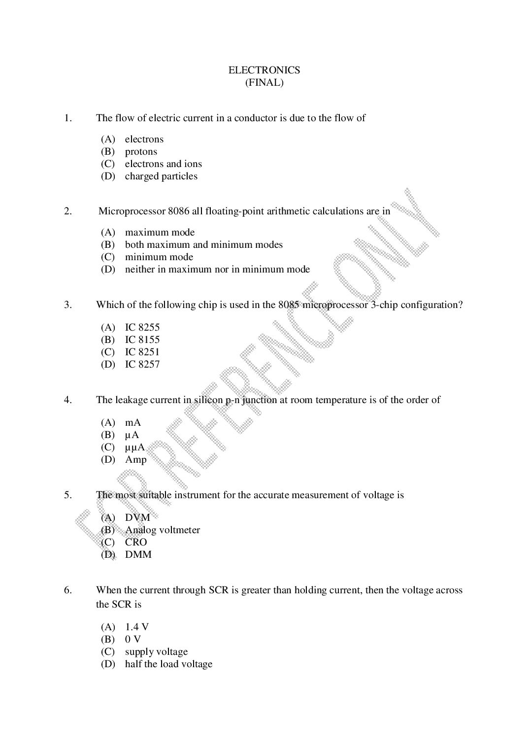 CUSAT CAT 2025 Question Paper Electronics Science - Page 1 of 28