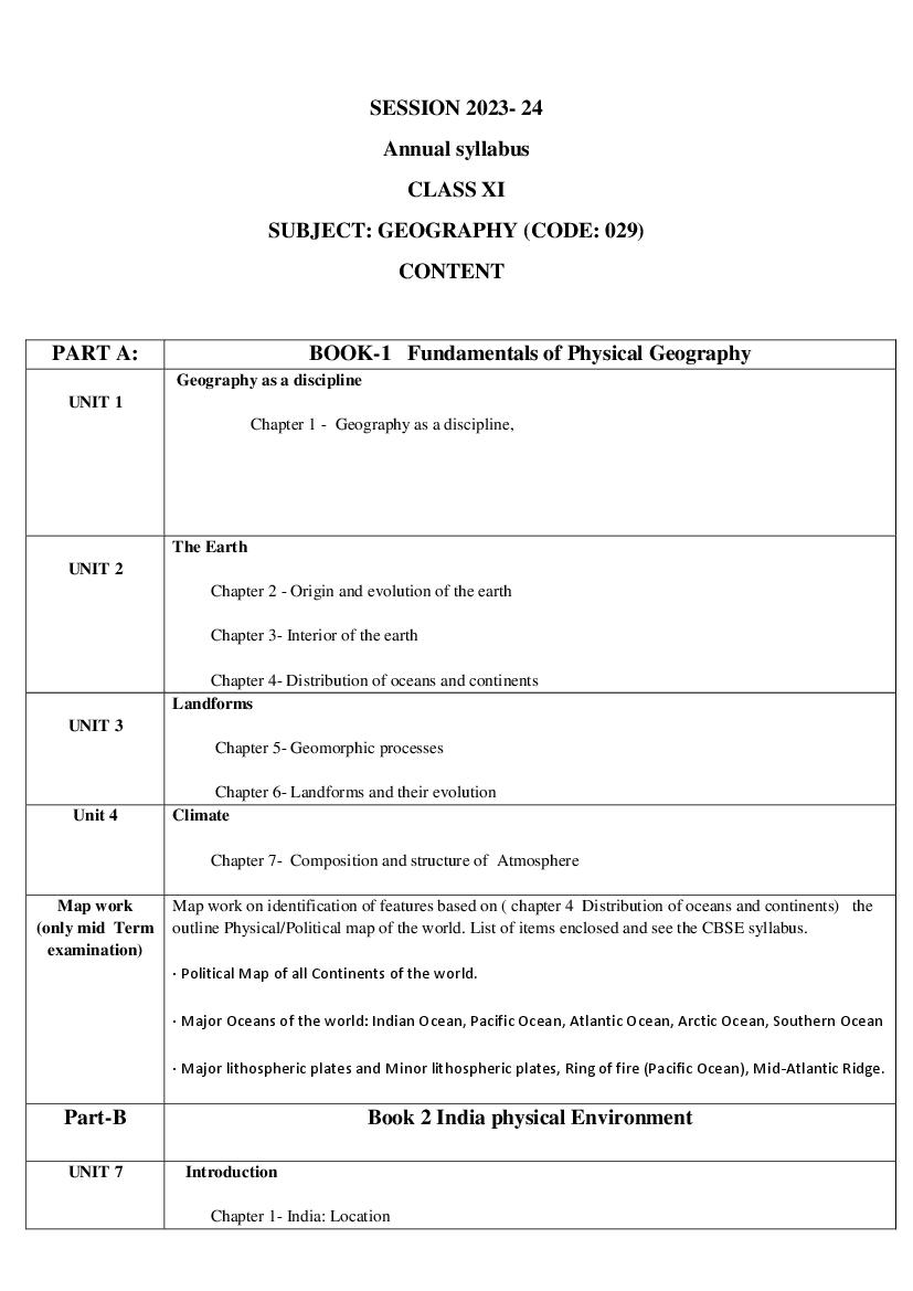 Edudel Syllabus Class 11 Geography