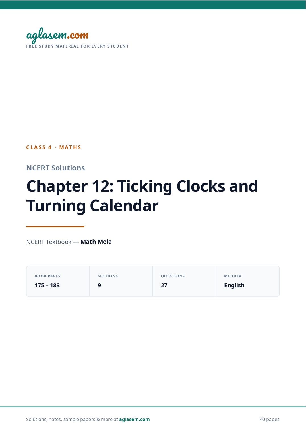 NCERT Solutions Class 4 Maths Chapter 12 Ticking Clocks and Turning Calendar - Page 1 of 41