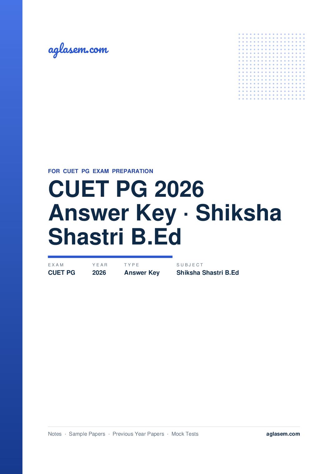 CUET PG 2026 Answer Key Shiksha Shastri B.Ed - Page 1 of 2