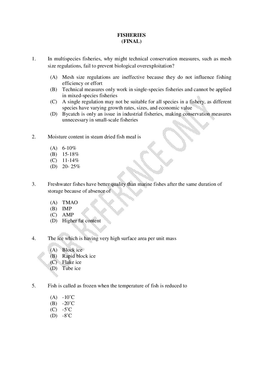 CUSAT CAT 2025 Question Paper Fisheries - Page 1 of 29