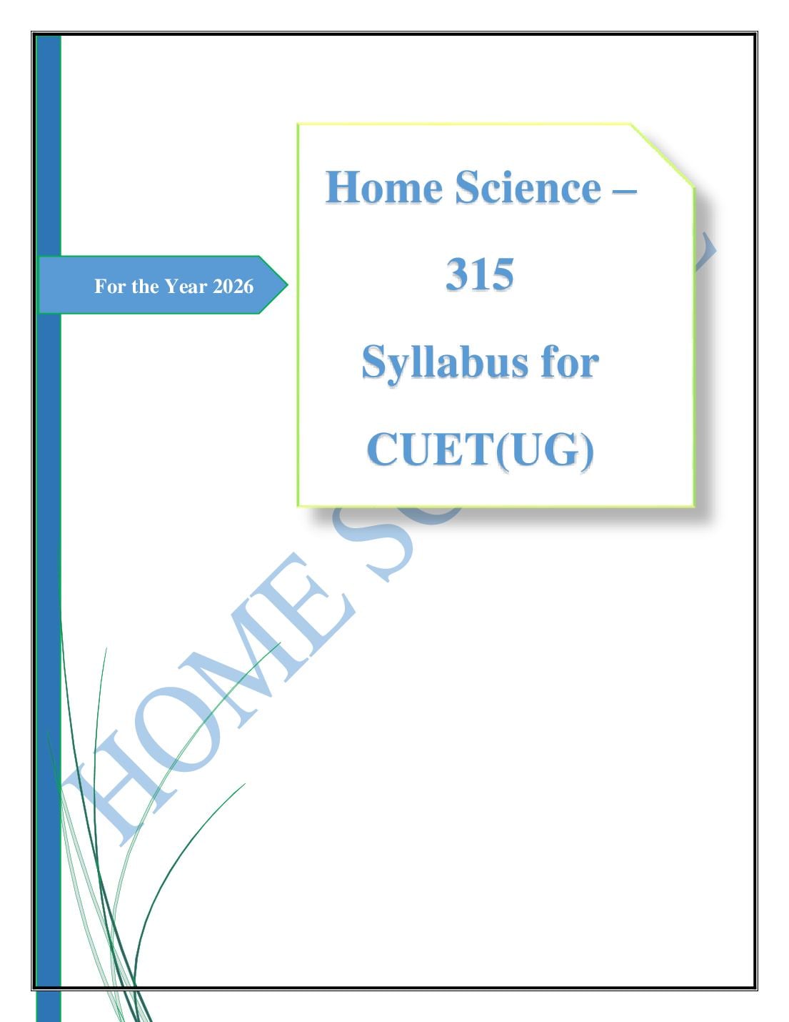 CUET 2026 Syllabus Home Science (Code 315) - Page 1 of 2