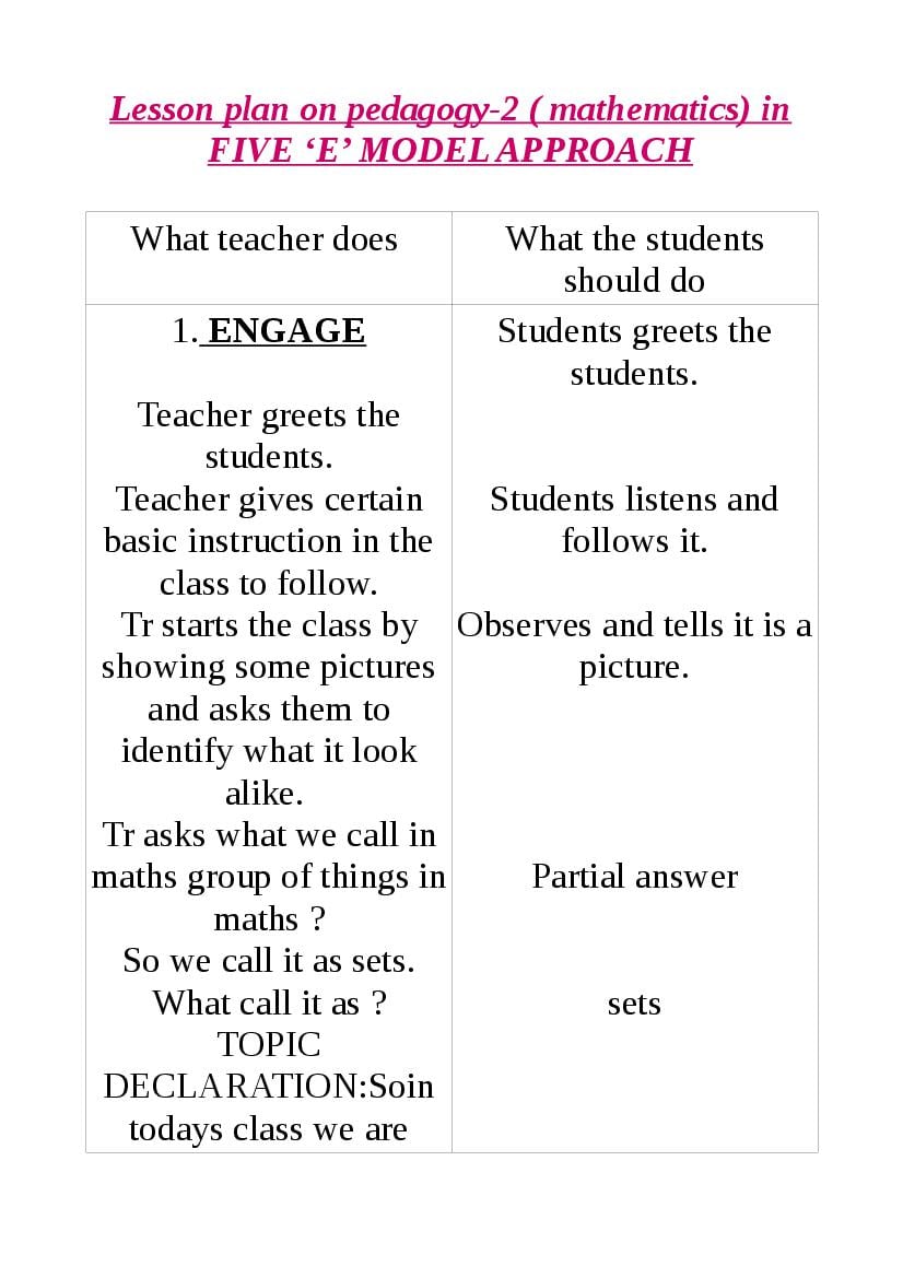 Teaching Material Class 7, Class 8, Class 9, Class 10 Maths Sets - Lesson Plan - Page 1