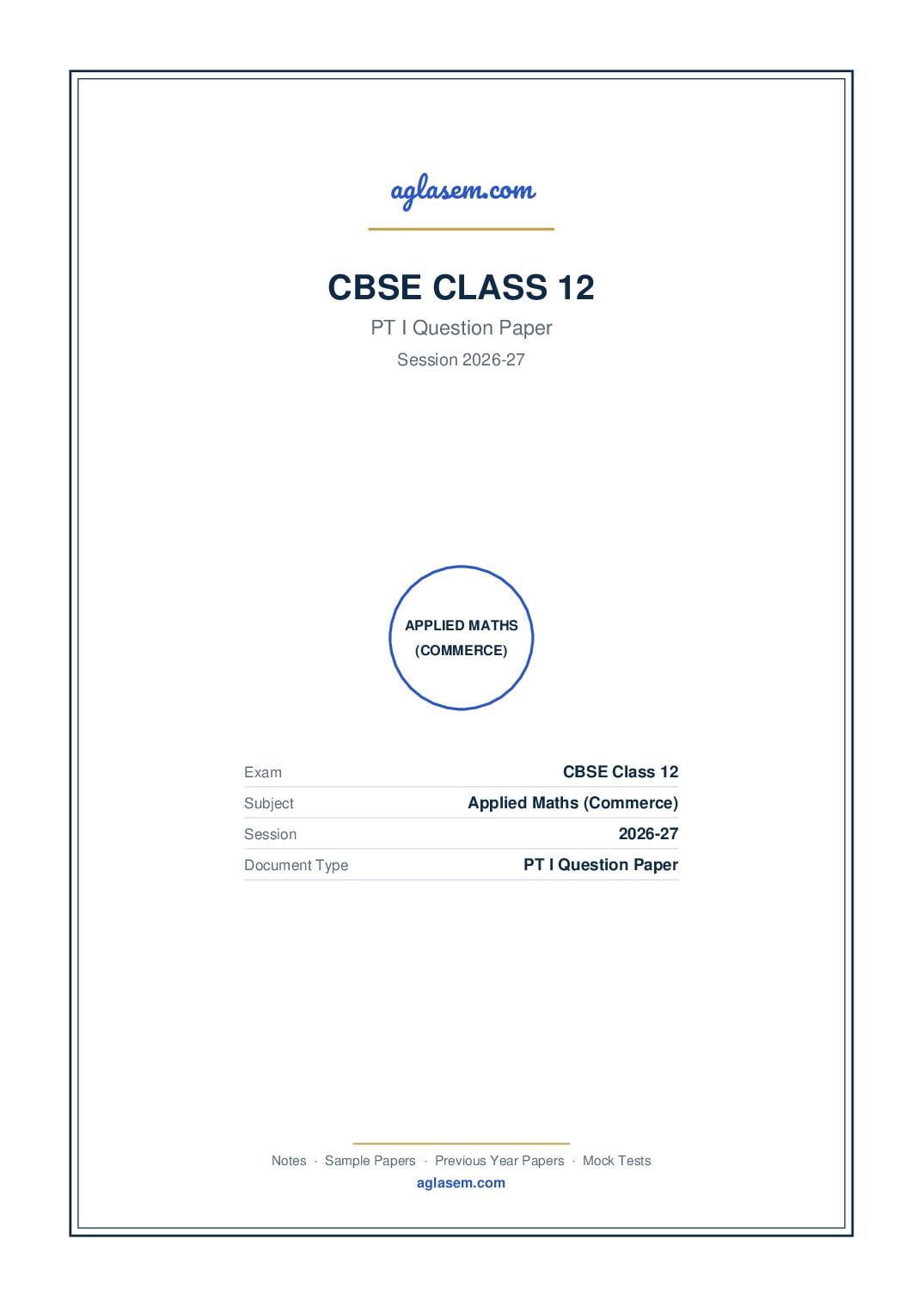 Class 12 PT I Question Paper 2026-27 Applied Maths (Commerce) - Page 1 of 4
