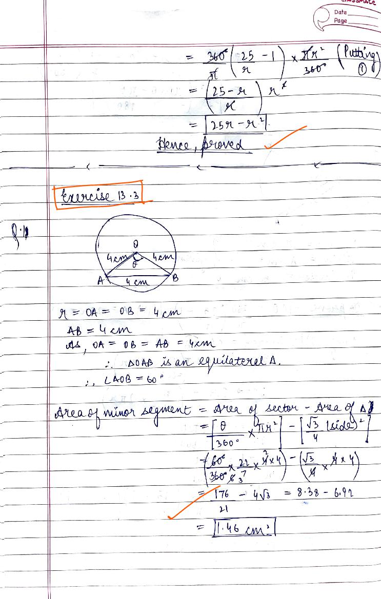 RD Sharma Solutions Class 10 Chapter 13 Areas Related to Circles Exercise 13.3 - Page 1