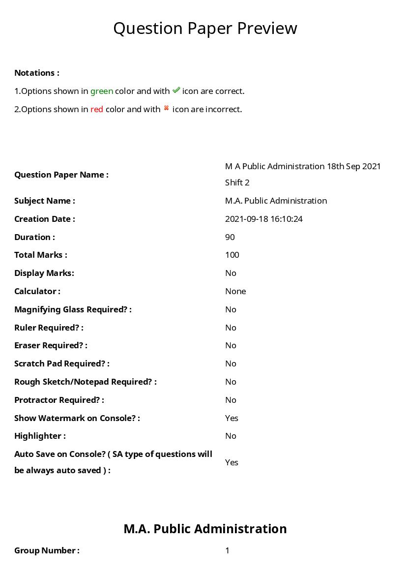 TS CPGET 2021 Question Paper MA Public Administration - Page 1